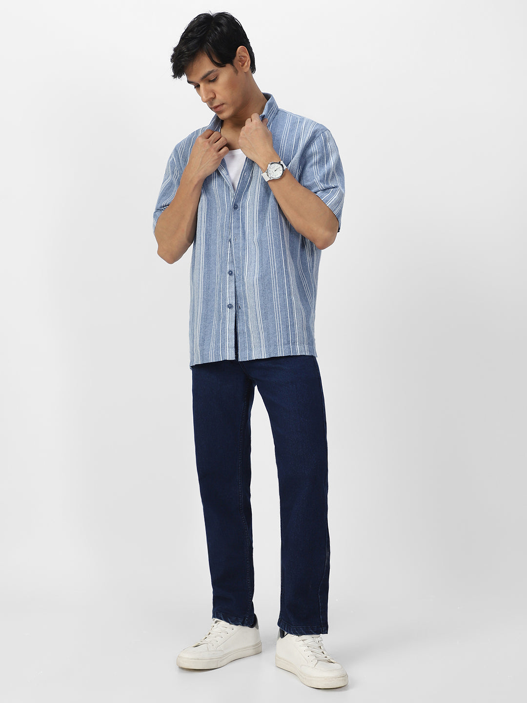 Men's Blue Regular Fit Washed Jeans Stretchable