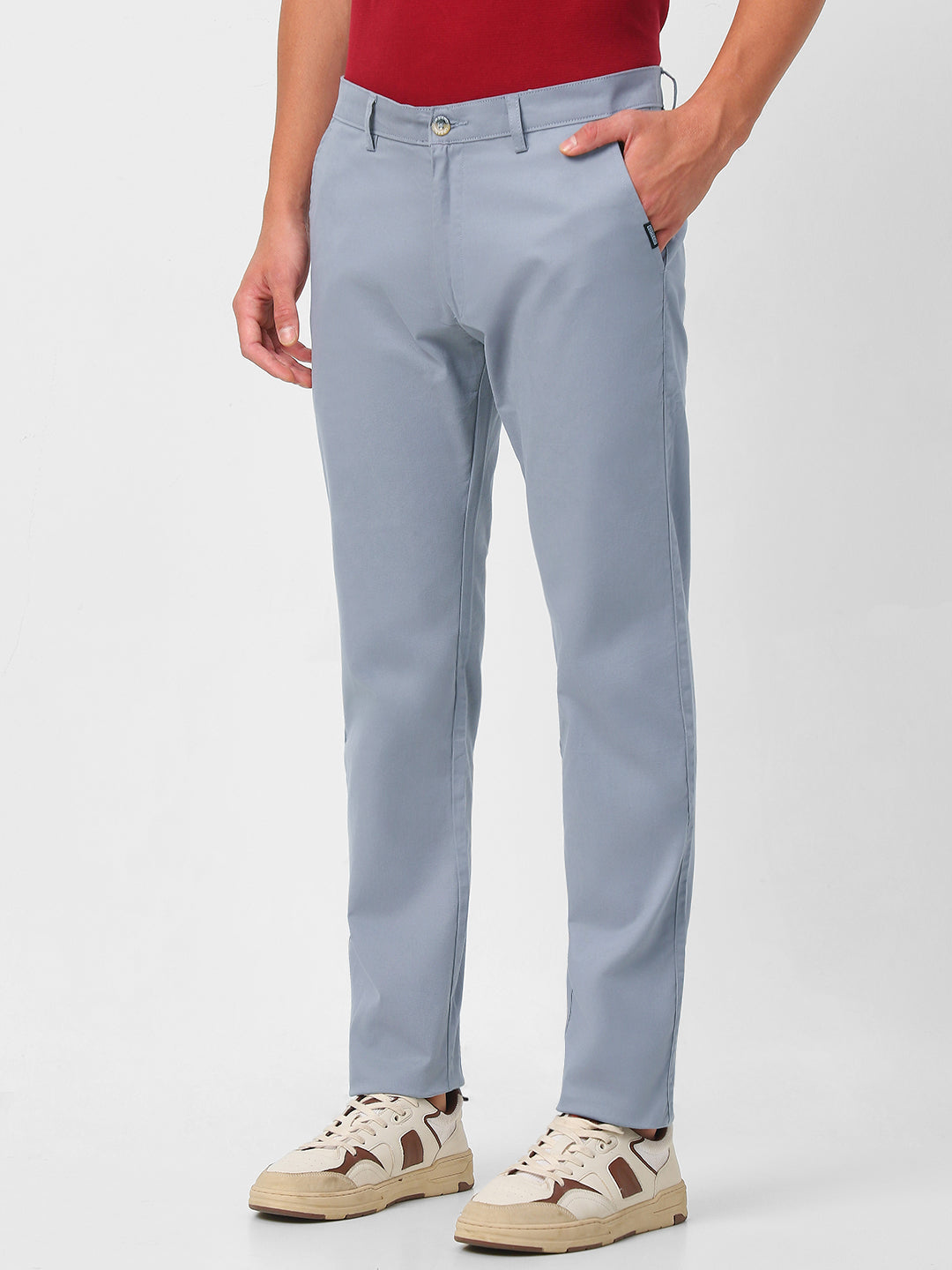 Men's Light Blue Cotton Slim Fit Casual Chinos Trousers Stretch