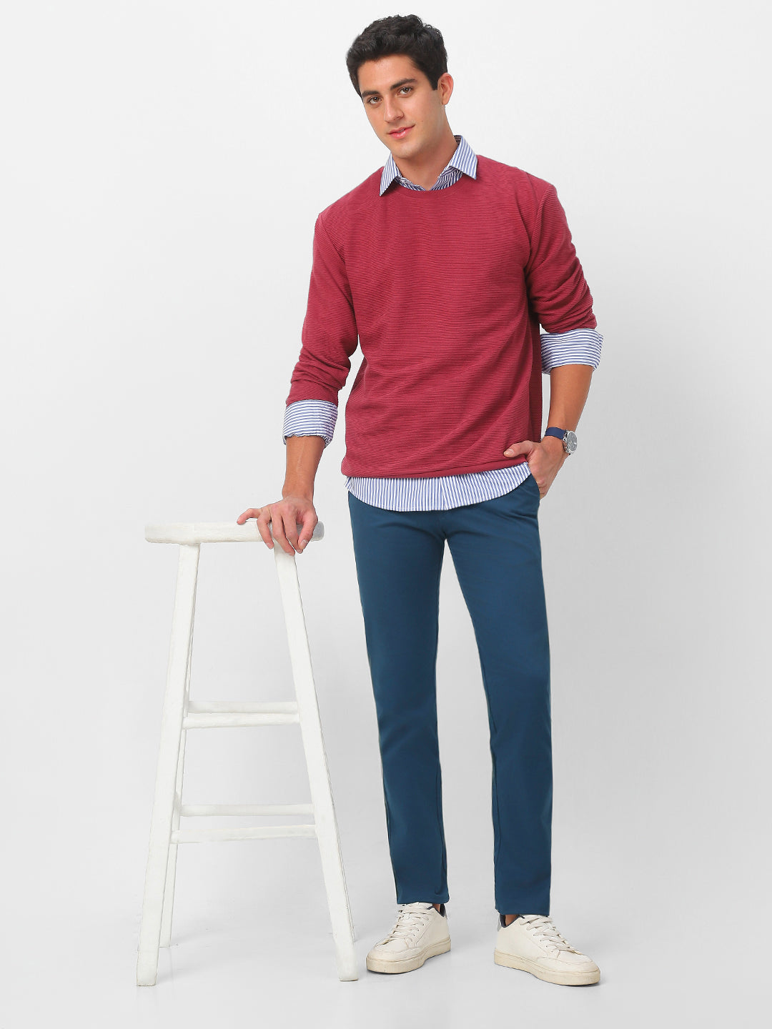 Men's Royal Blue Cotton Slim Fit Casual Chinos Trousers Stretch