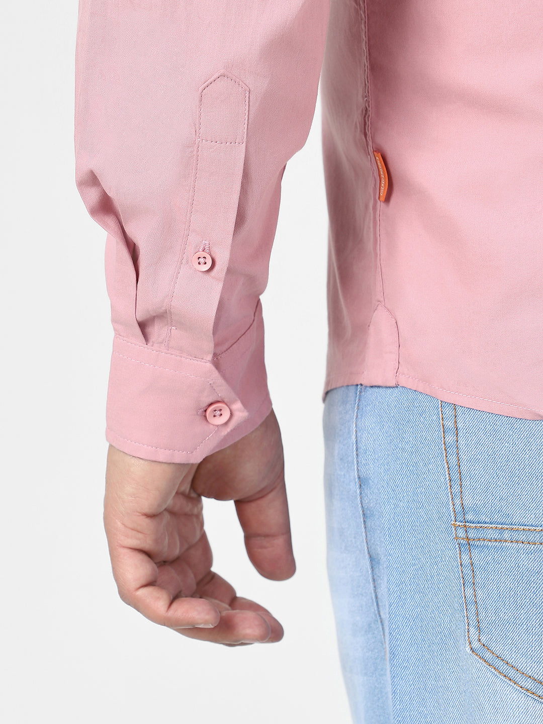 Men's Pink Cotton Full Sleeve Regular Fit Casual Solid Shirt