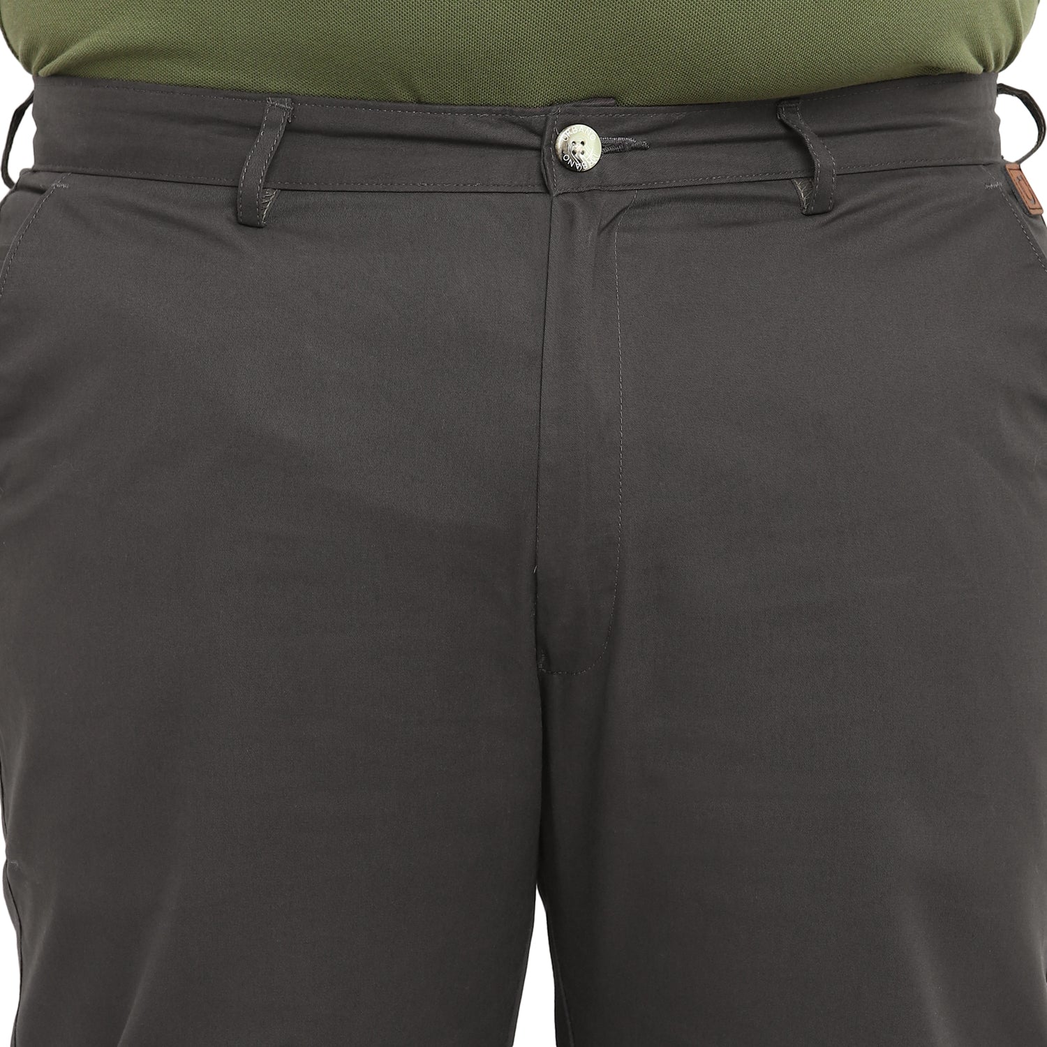 Plus Men's Dark Grey Cotton Regular Fit Casual Chinos Trousers