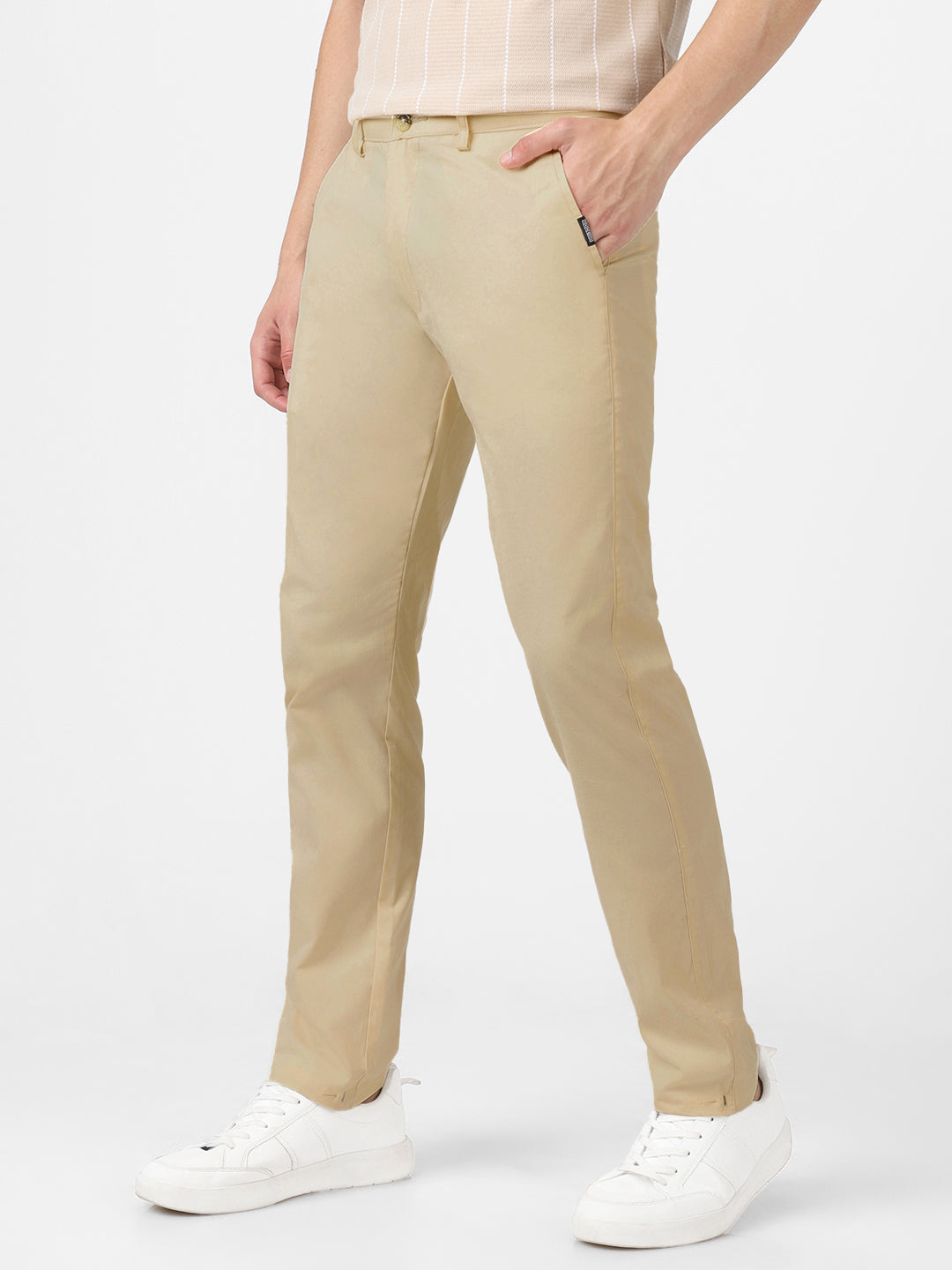 Men's Cream Cotton Slim Fit Casual Chinos Trousers