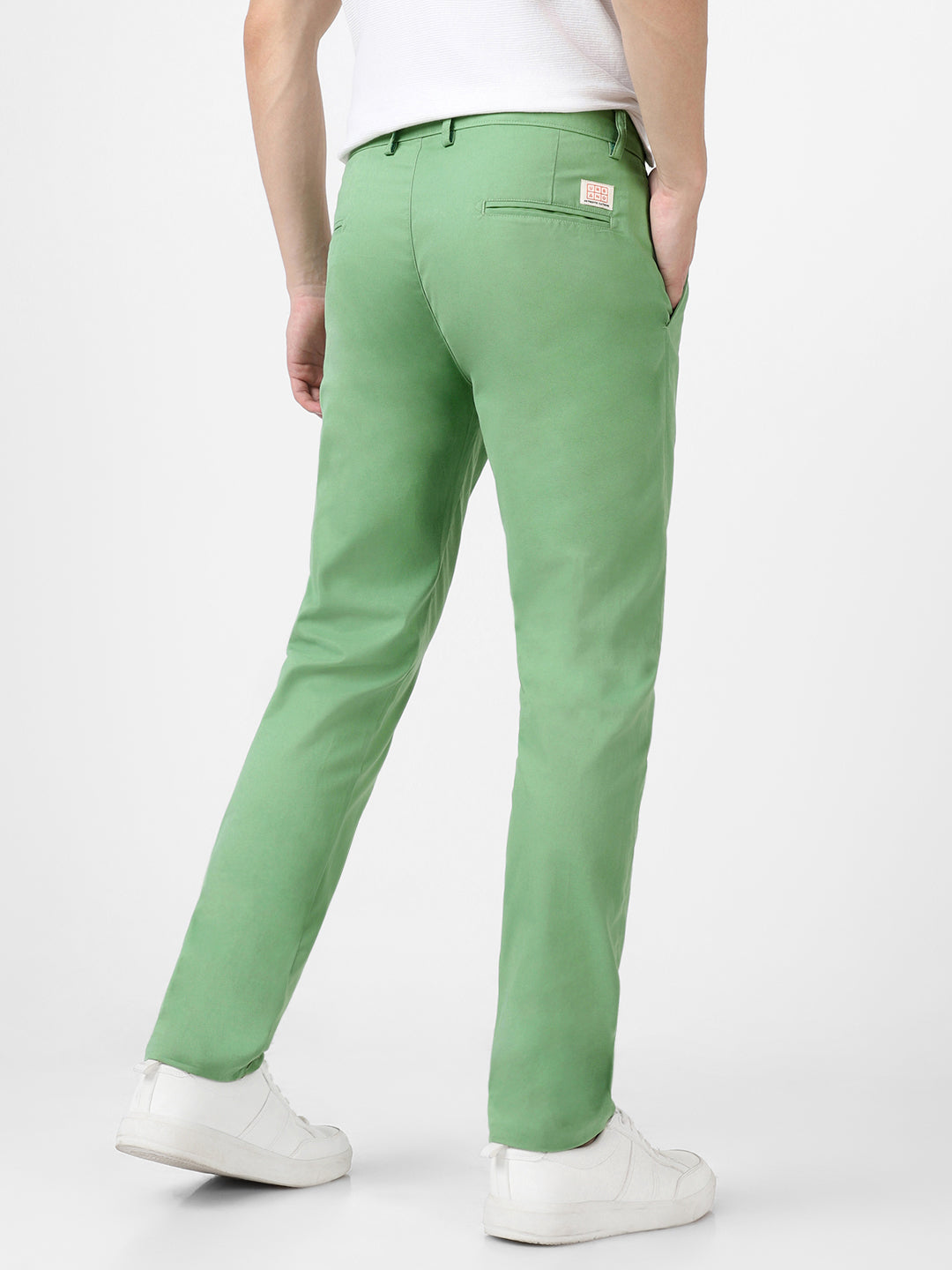 Men's Green Cotton Slim Fit Casual Chinos Trousers