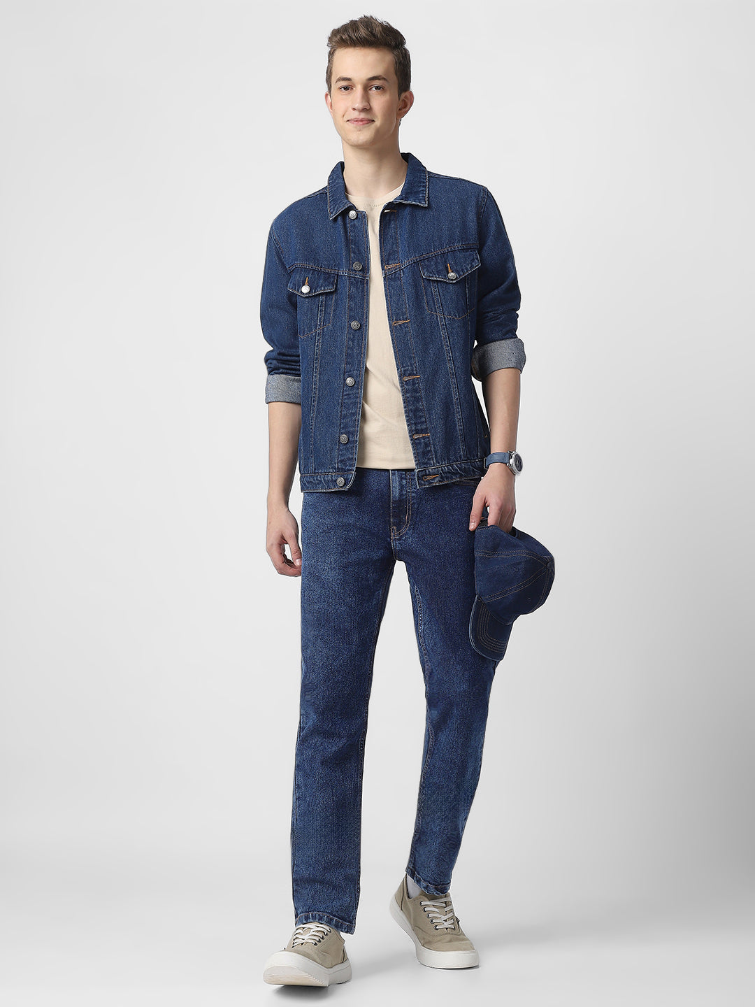 Men's Dark Blue Regular Fit Washed Jeans Stretchable