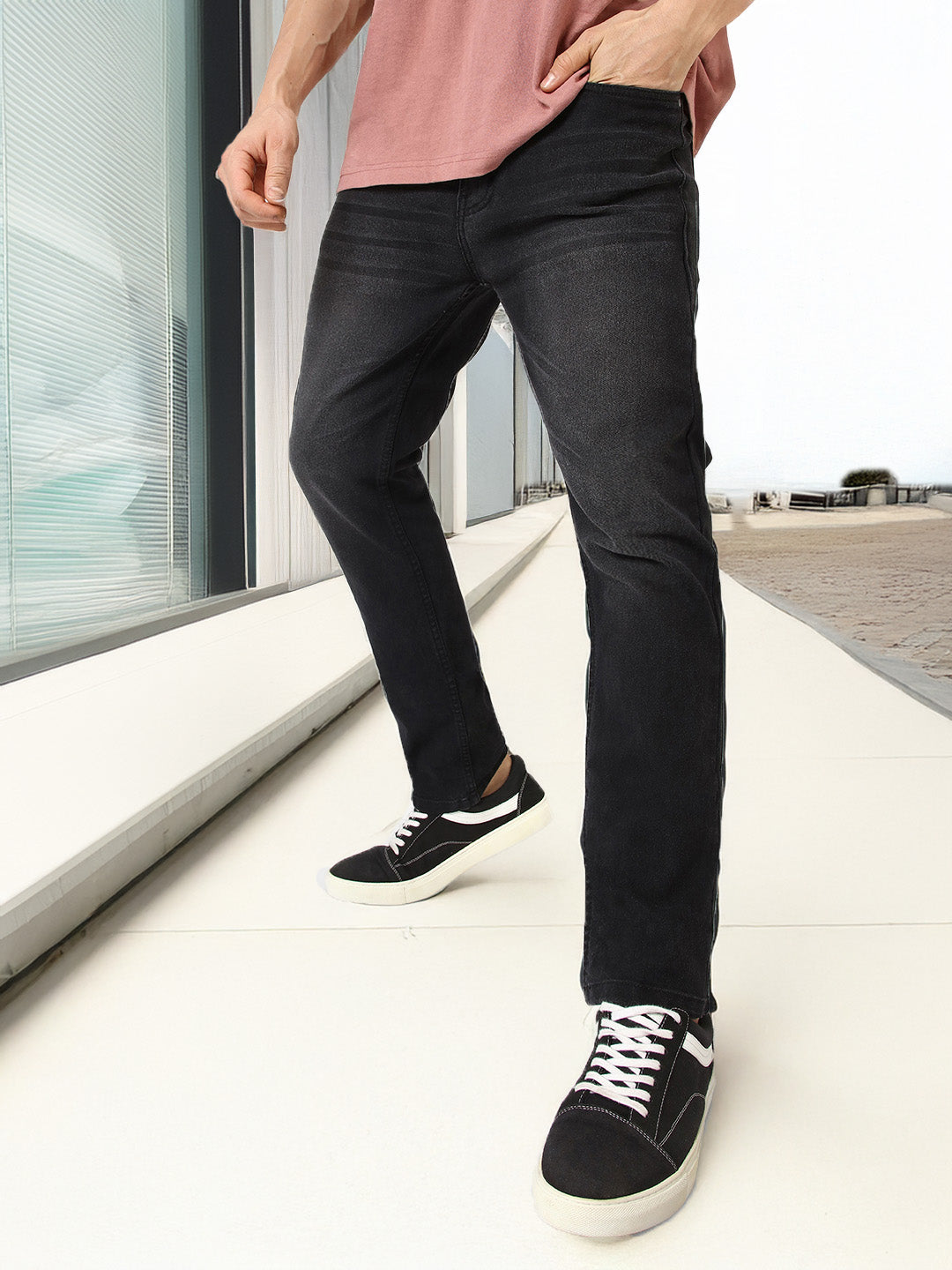 Men's Black Slim Fit Washed Jeans Stretchable