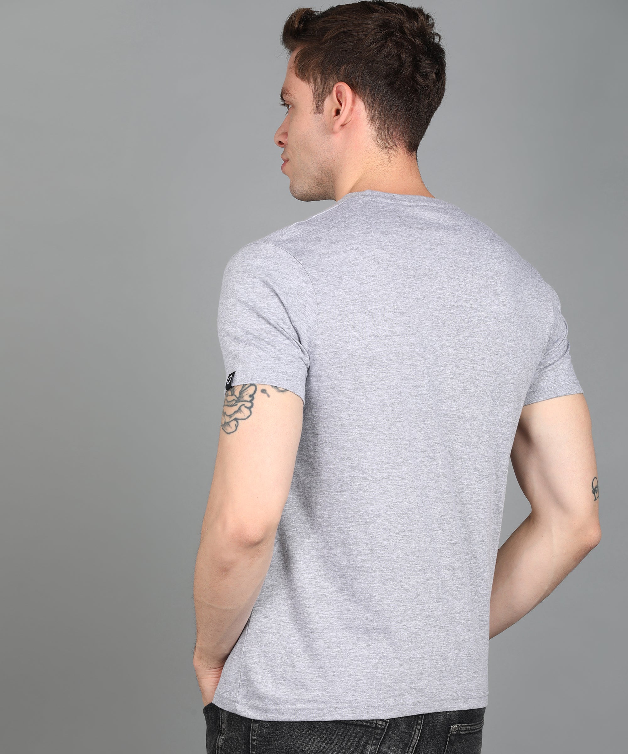 Urbano Fashion Men's Grey Graphic Printed Round Neck Half Sleeve Slim Fit Cotton T-Shirt